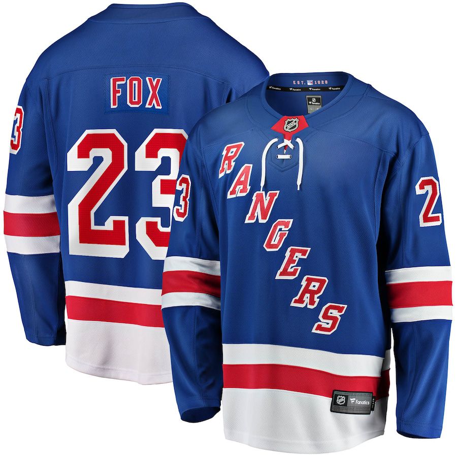 Men New York Rangers 23 Adam Fox Fanatics Branded Blue Home Breakaway Replica NHL Jersey